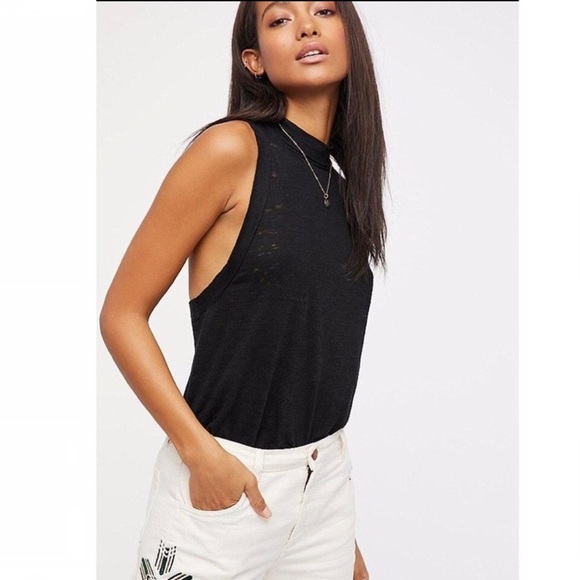 Free People We The Free Brisbane Knit Racerback Tank Black - Picture 2 of 11